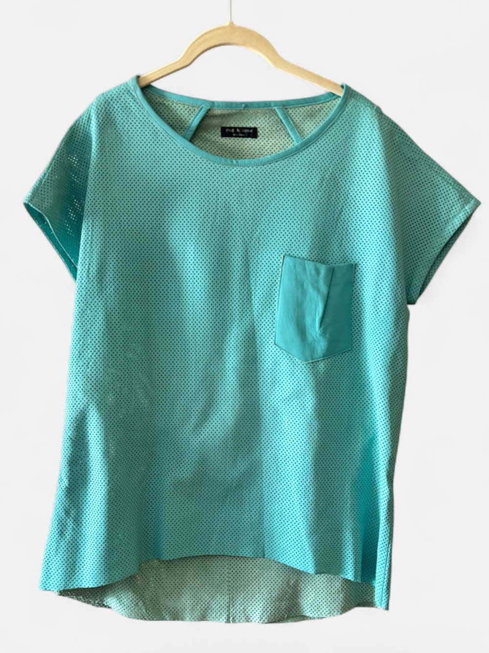 Rag & Bone Leather Turquoise Perforated Short Sleeve Top